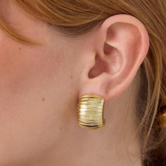 Chunky 14K Gold Plated Textured Hoop Earrings – Lightweight Statement Hoops - Picture 1 of 4